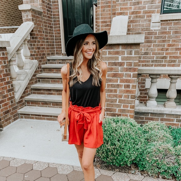 Red Paperbag Waist Shorts - Picture 1 of 2